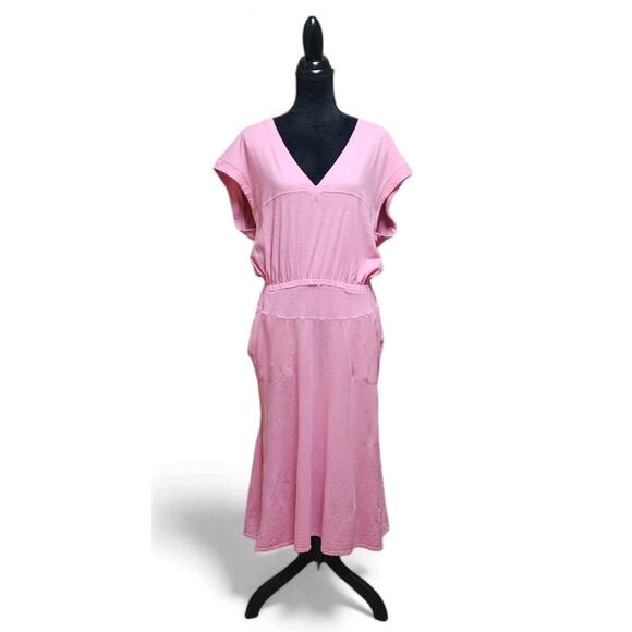 Free People Beach Marlow Pink Cotton Hemp Midi Medium M Cottagecore Boho Dress - Picture 2 of 8